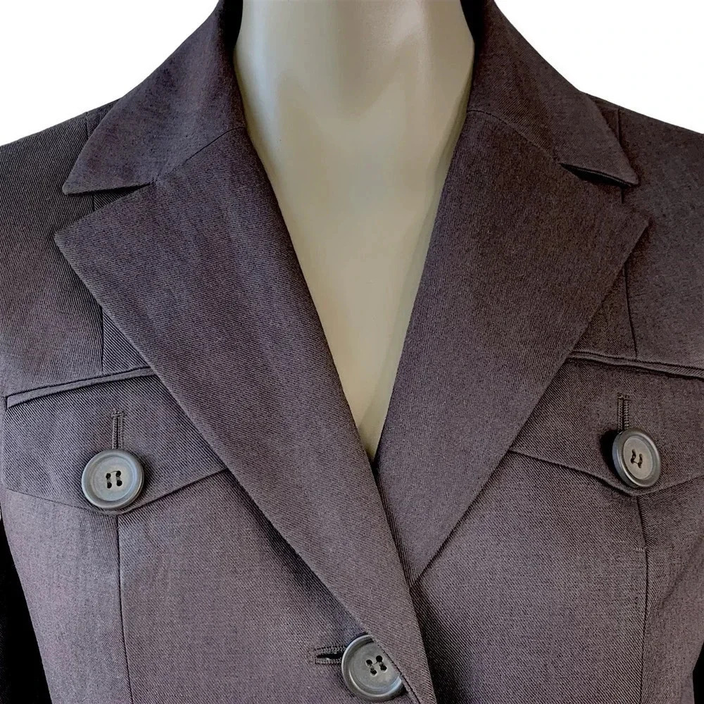 Ann Taylor Loft Linen Blend Tailored Blazer Buttoned Down Jacket Size 2 Brown - Picture 6 of 15